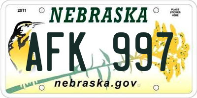 NE license plate AFK997