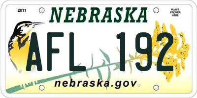 NE license plate AFL192