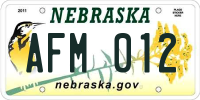 NE license plate AFM012