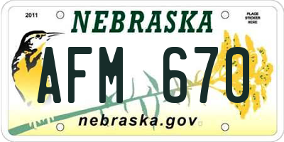 NE license plate AFM670