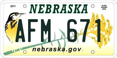 NE license plate AFM671