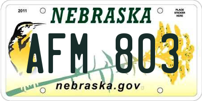 NE license plate AFM803
