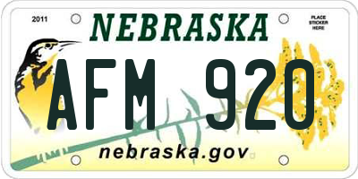 NE license plate AFM920