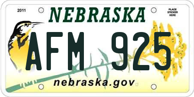 NE license plate AFM925