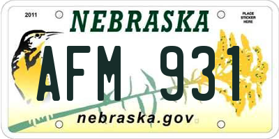 NE license plate AFM931