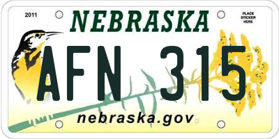 NE license plate AFN315