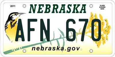 NE license plate AFN670