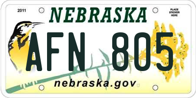 NE license plate AFN805