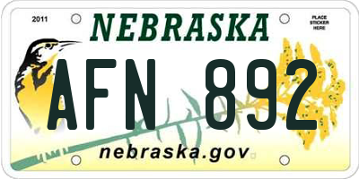 NE license plate AFN892