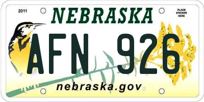 NE license plate AFN926