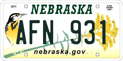 NE license plate AFN931