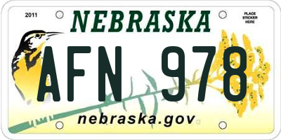 NE license plate AFN978