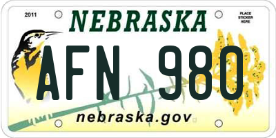 NE license plate AFN980