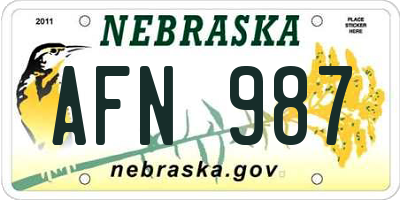 NE license plate AFN987
