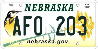 NE license plate AFO203
