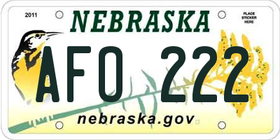 NE license plate AFO222