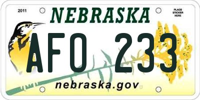 NE license plate AFO233