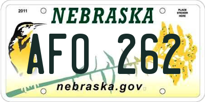 NE license plate AFO262