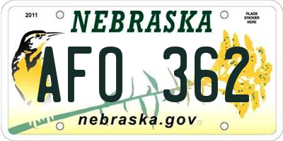 NE license plate AFO362