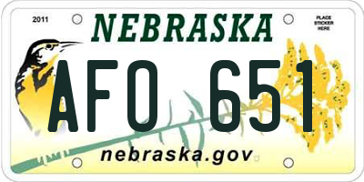 NE license plate AFO651