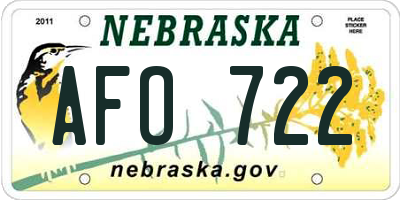 NE license plate AFO722