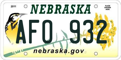 NE license plate AFO932