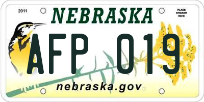 NE license plate AFP019
