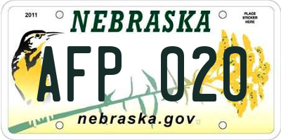 NE license plate AFP020