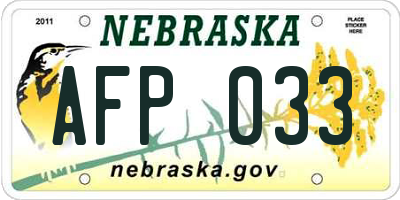 NE license plate AFP033