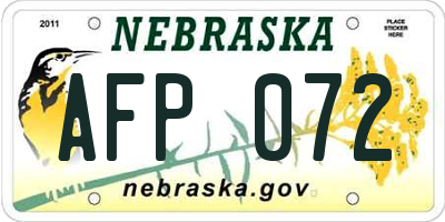 NE license plate AFP072