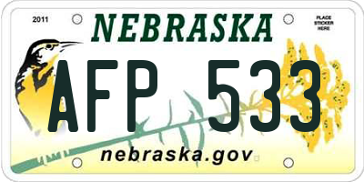 NE license plate AFP533