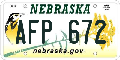 NE license plate AFP672