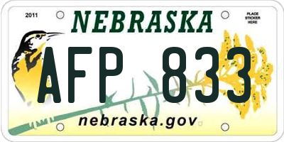 NE license plate AFP833