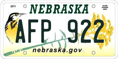 NE license plate AFP922