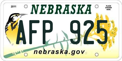NE license plate AFP925