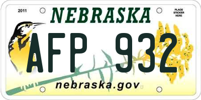 NE license plate AFP932