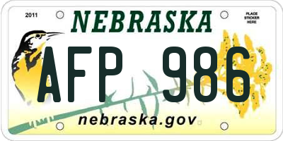 NE license plate AFP986