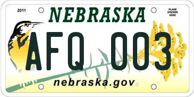 NE license plate AFQ003