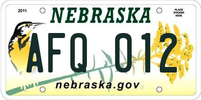 NE license plate AFQ012