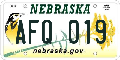 NE license plate AFQ019