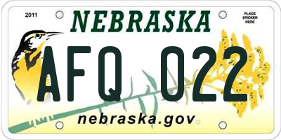 NE license plate AFQ022