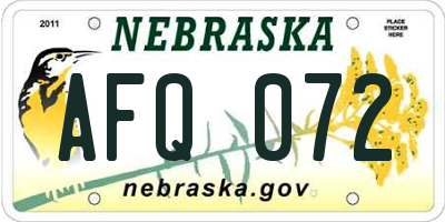 NE license plate AFQ072