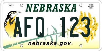 NE license plate AFQ123