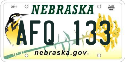 NE license plate AFQ133