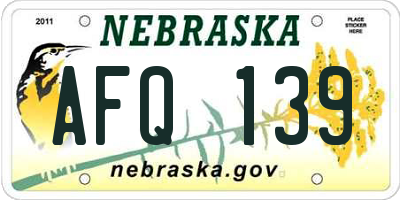 NE license plate AFQ139