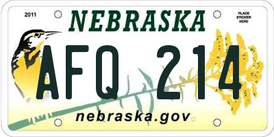 NE license plate AFQ214