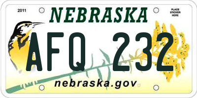 NE license plate AFQ232