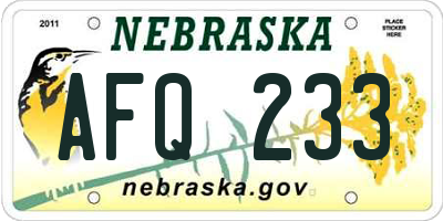 NE license plate AFQ233