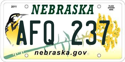 NE license plate AFQ237