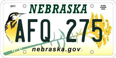 NE license plate AFQ275